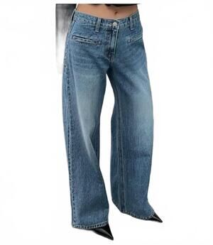 NEW COLLECTIVE back seam wide leg jeans in mid wash blue